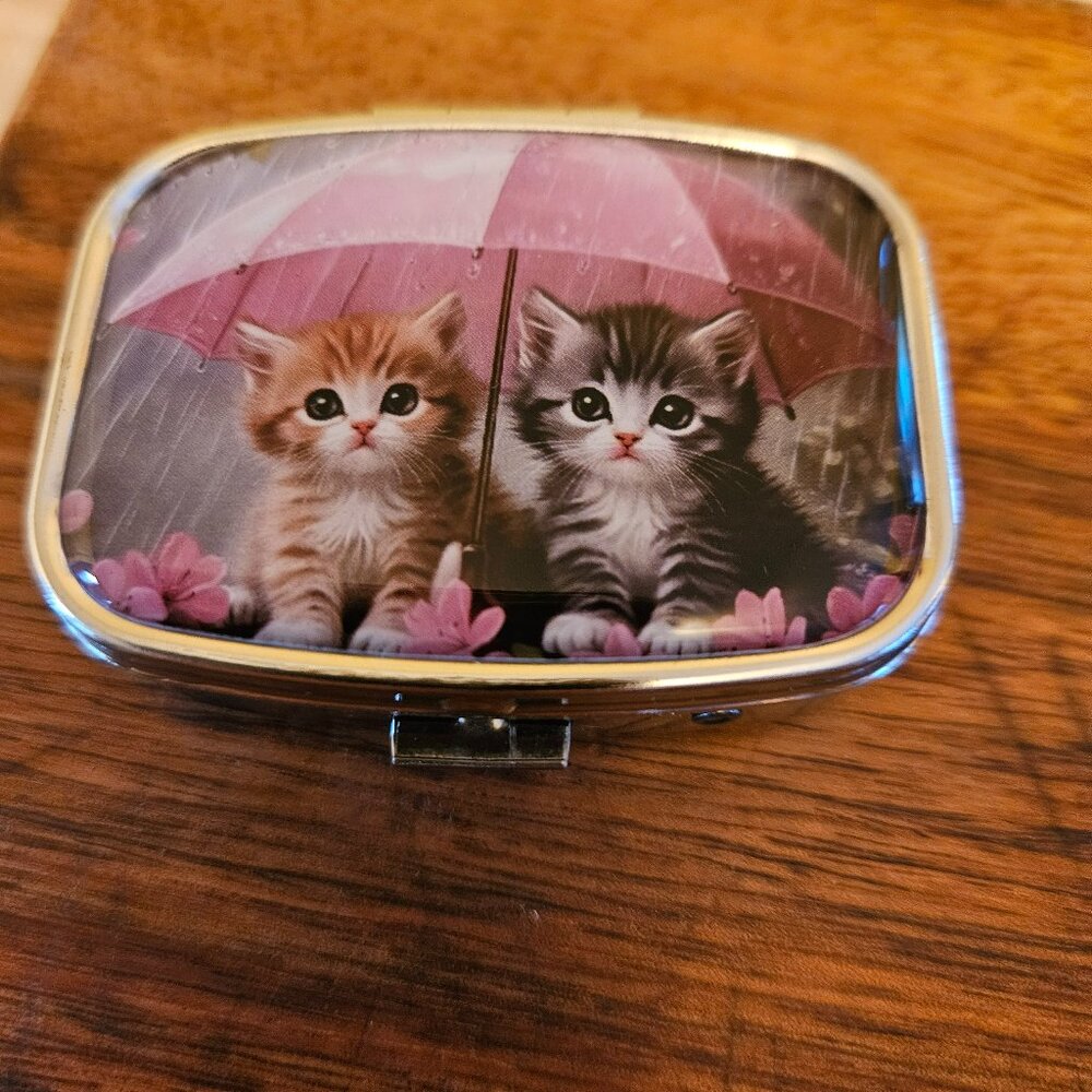 cute cat with umbrella pill box holder